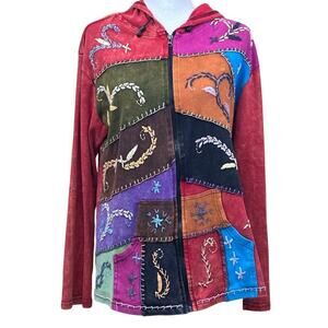 KPC patchwork embroidered zip hoodie, large, bohemian, hippie, eclectic